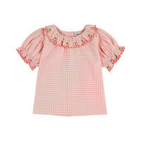 Emile et Ida Pink Gingham Embroidered Baby Blouse