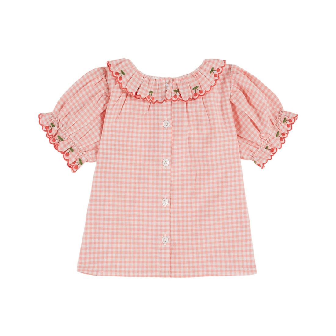 Emile et Ida Pink Gingham Embroidered Baby Blouse