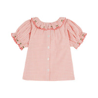 Emile et Ida Pink Gingham Embroidered Baby Blouse