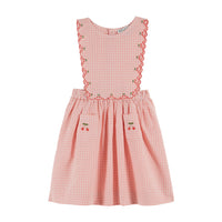 Emile et Ida Light Pink Cherry Embroidered Apron Dress