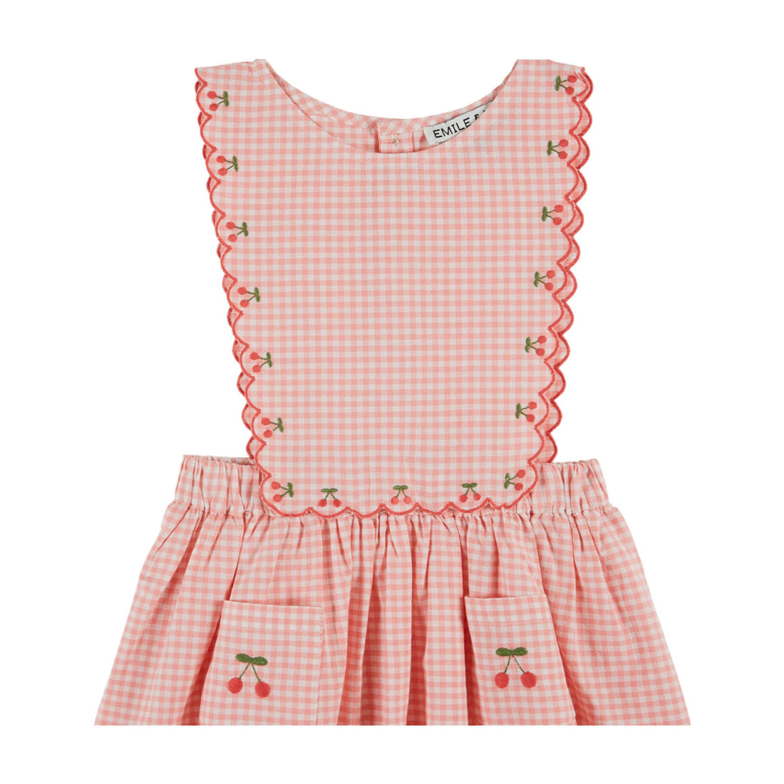 Emile et Ida Light Pink Cherry Embroidered Apron Dress