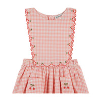 Emile et Ida Light Pink Cherry Embroidered Apron Dress