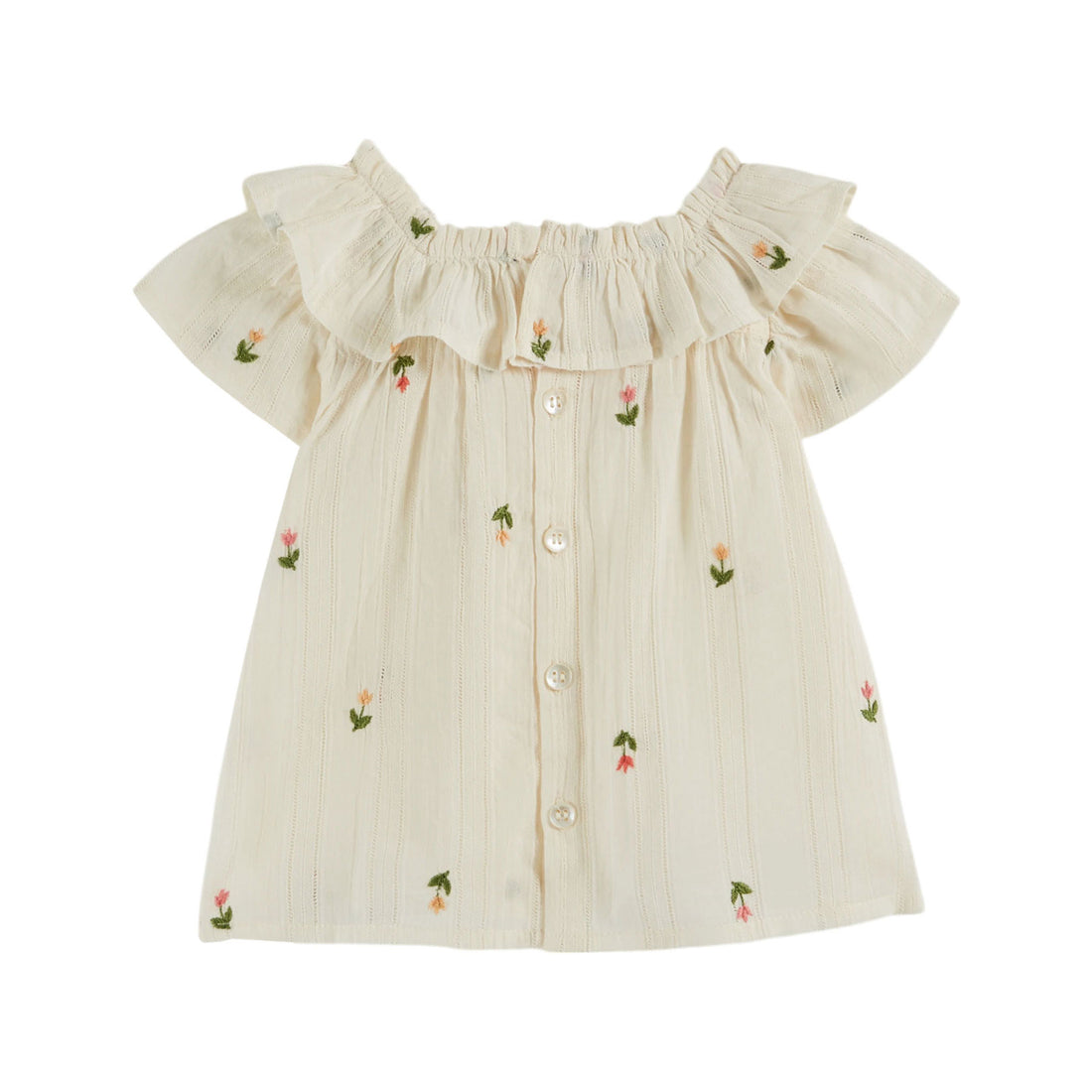 Emile et Ida Cream Embroidered Baby Blouse