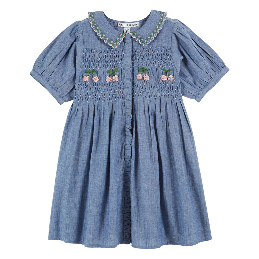Emile et Ida Chambray Embroidered Smock Dress