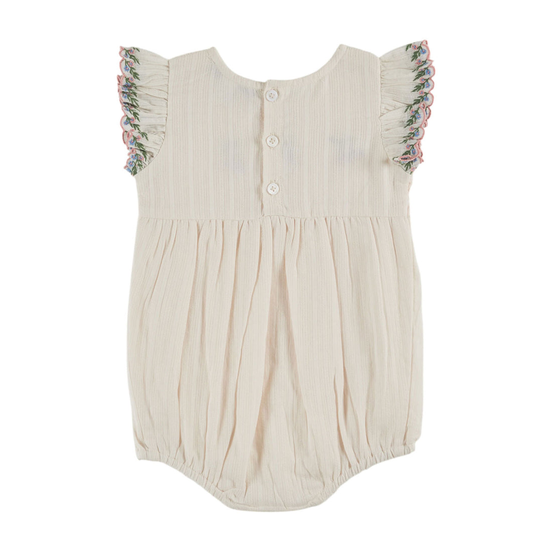 Emile et Ida Cream Embroidered Smocked Romper