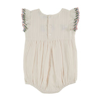 Emile et Ida Cream Embroidered Smocked Romper