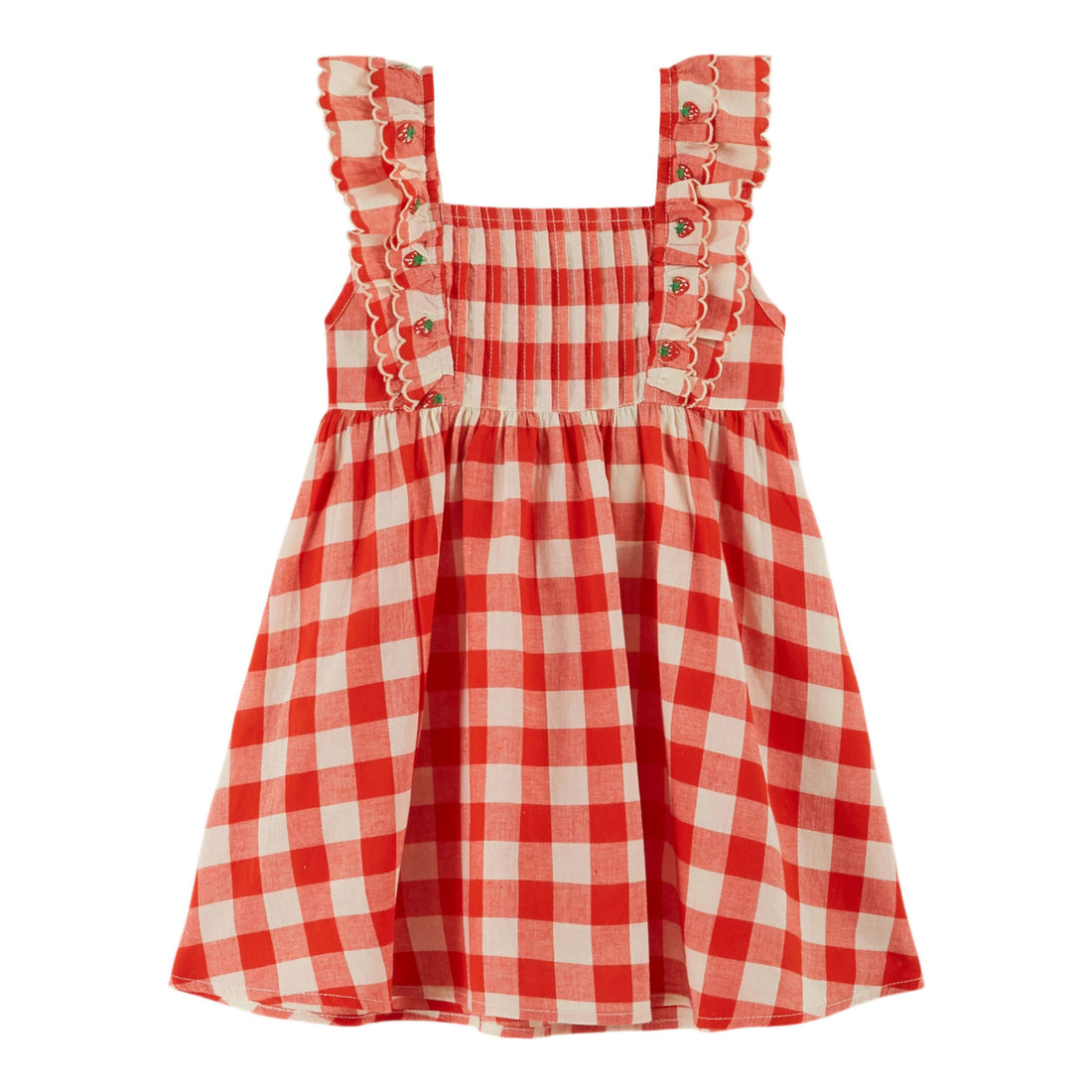 Emile et Ida Red Gingam Check Embroidered Dress