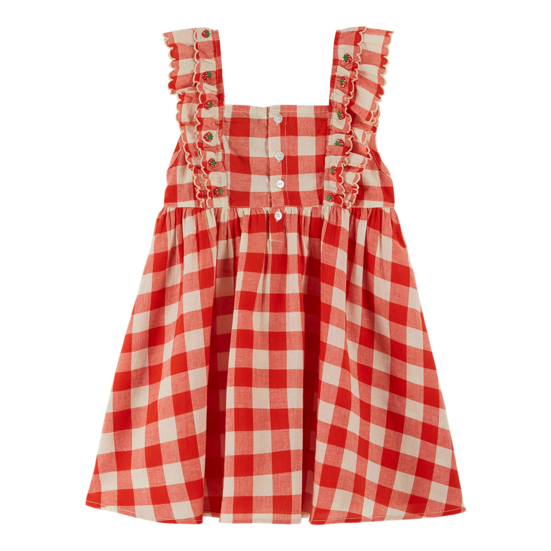 Emile et Ida Red Gingam Check Embroidered Dress