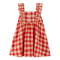 Emile et Ida Red Gingam Check Embroidered Dress