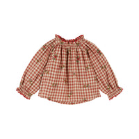 Emile et Ida Vichy Embroidered Ruffled Blouse