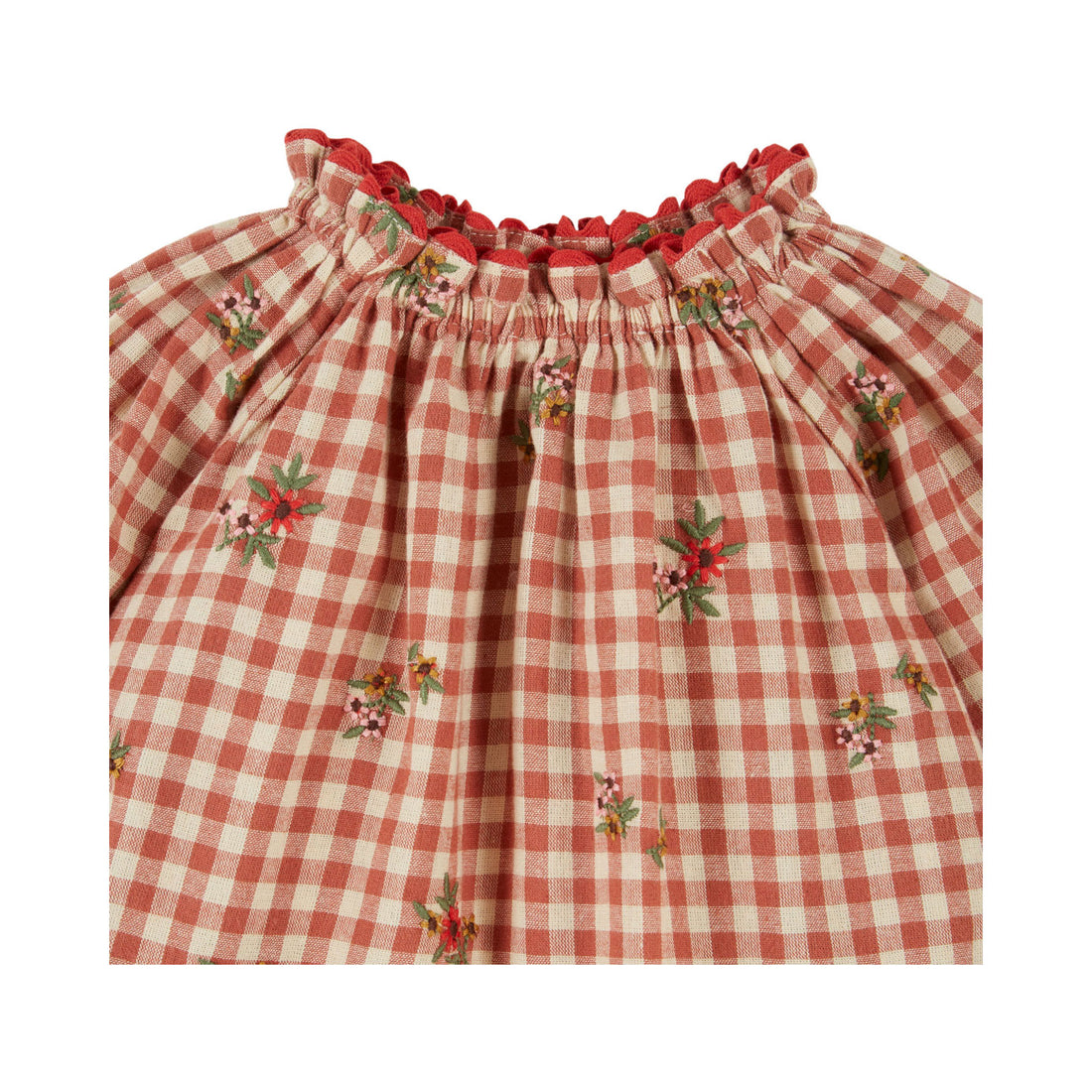 Emile et Ida Vichy Embroidered Ruffled Blouse
