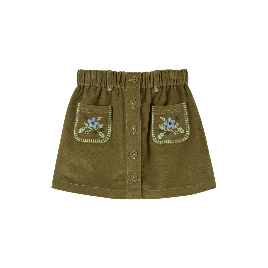 Emile et Ida Pistachio Embroidered Flower Pocket Skirt