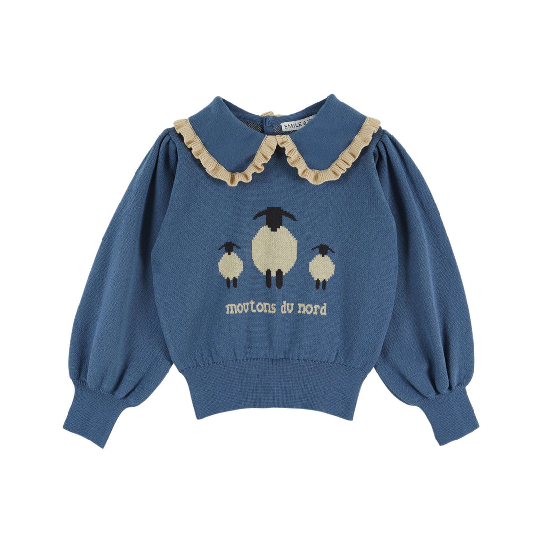 Emile et Ida Blue Sheep Jacquard High Neck Sweater