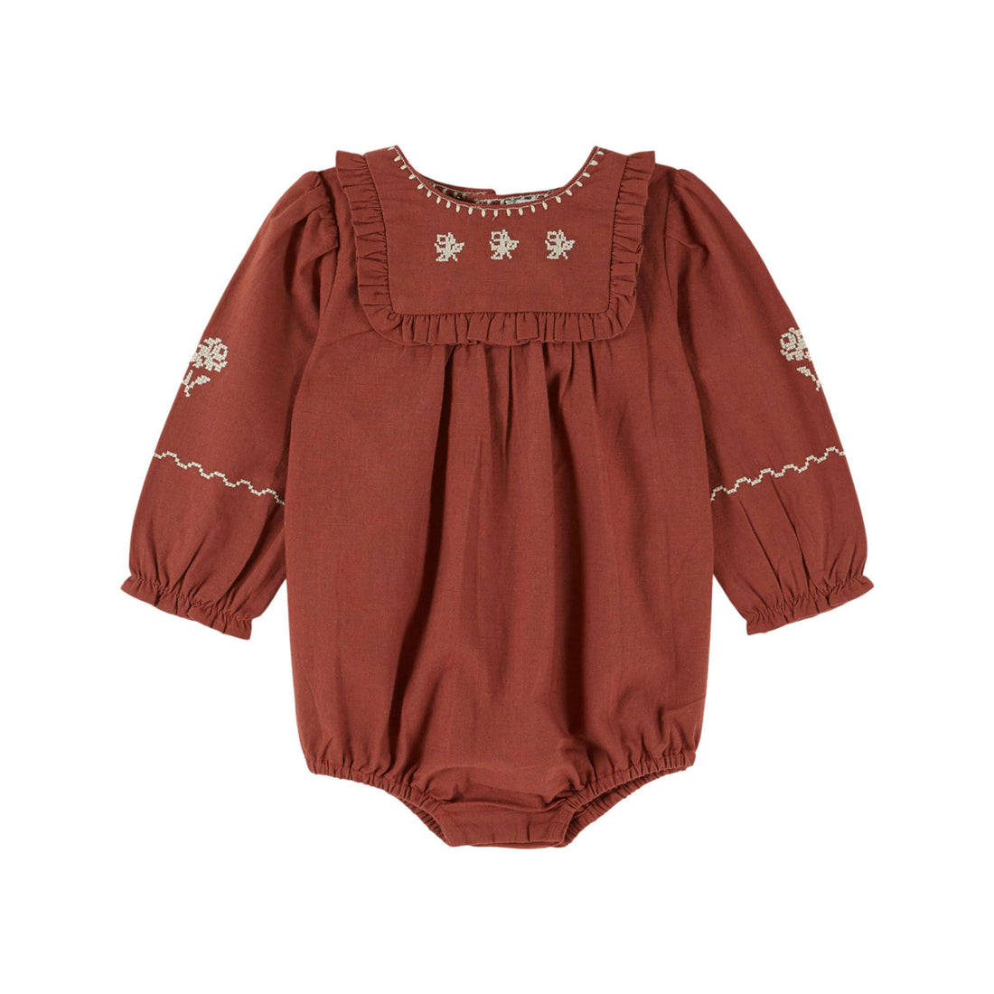 Emile et Ida Mahogany Embroidered Romper