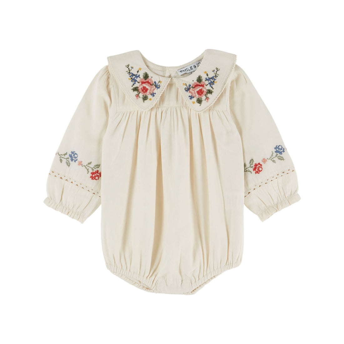 Emile et Ida Ecru Cross Stitch Romper