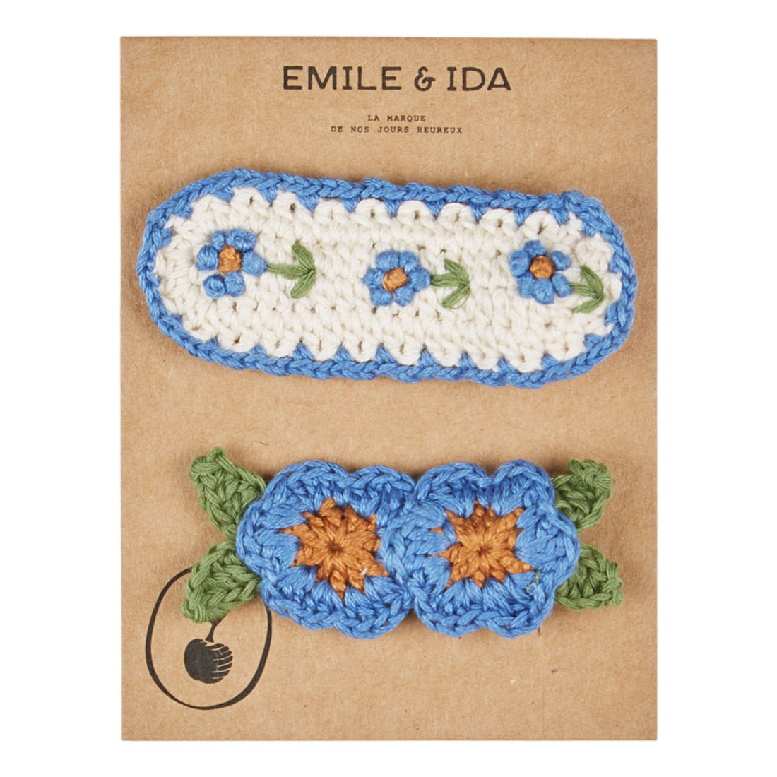 Emile et Ida Blue Flower Crochet Hairclips 2pk