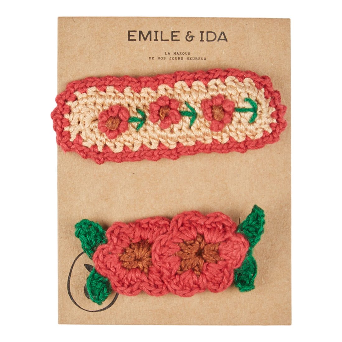 Emile et Ida Cherry Flower Crochet Hairclips