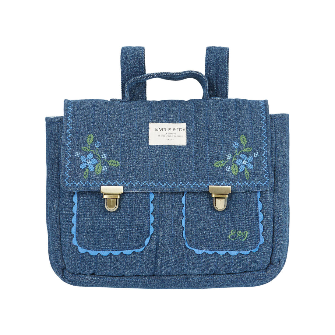 Emile et Ida Denim Embroidered Schoolbag
