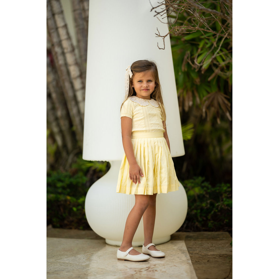 Coco Blanc Pale Yellow Pleated Skirt