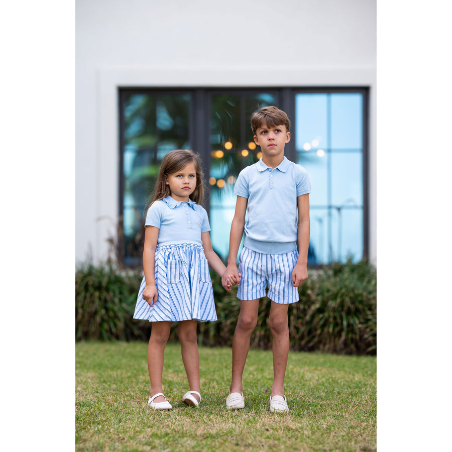 Coco Blanc Pale Blue Ruffle Collar Sweater