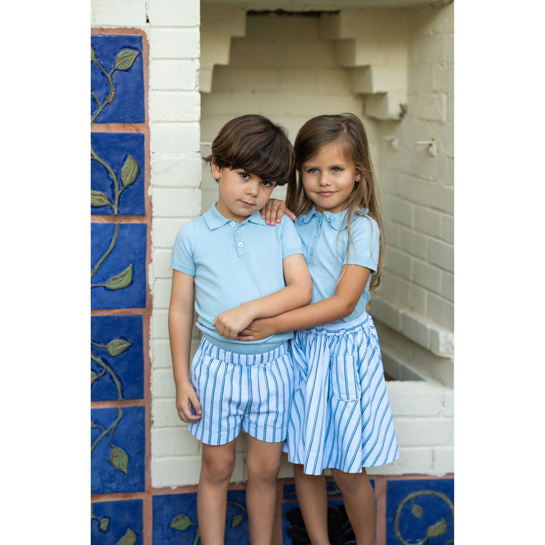 Coco Blanc Pale Blue Striped Shorts