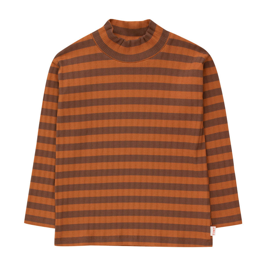 Tiny Cottons Brown/Dark Brown Stripes Mockneck Tee
