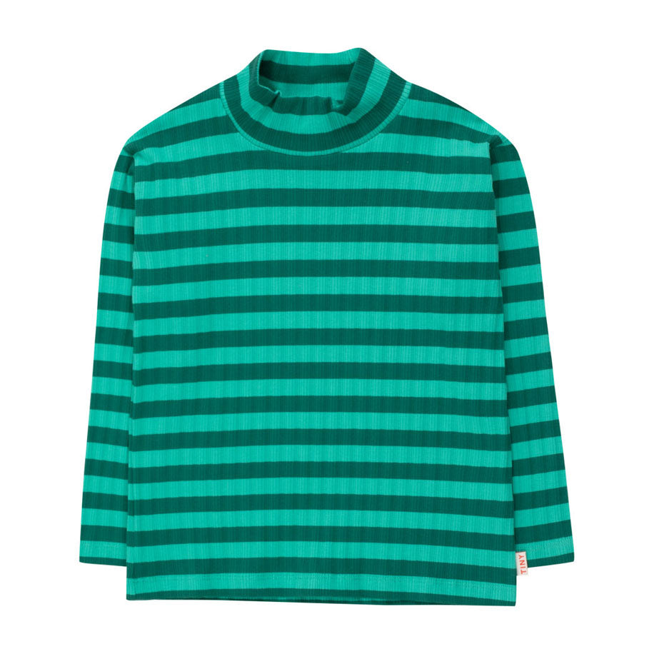 Tiny Cottons Emerald/Dark Green Stripes Mockneck Tee