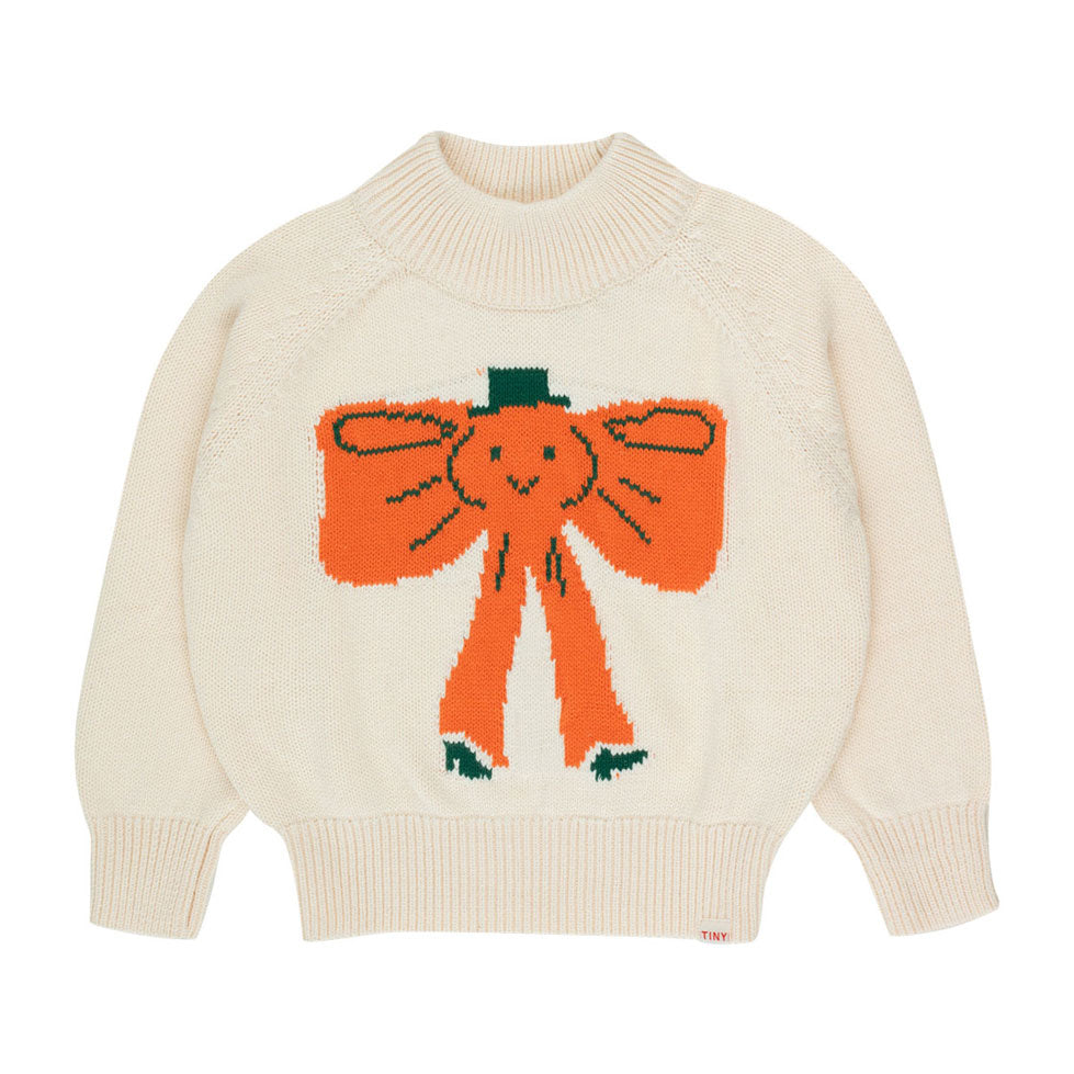 Tiny Cottons Light Cream Melange Bow Mockneck Sweater