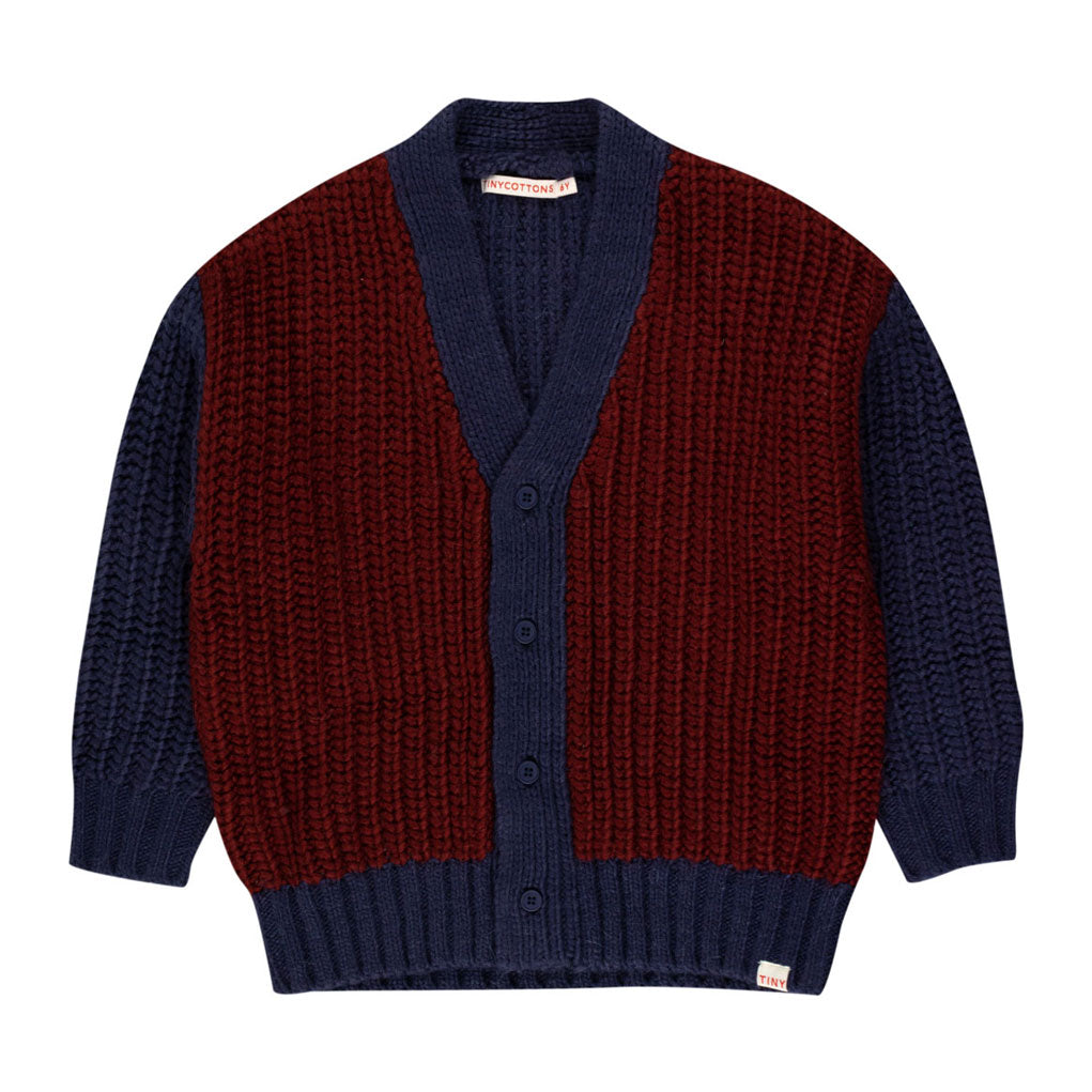 Tiny Cottons Maroon/Navy Color Block Cardigan