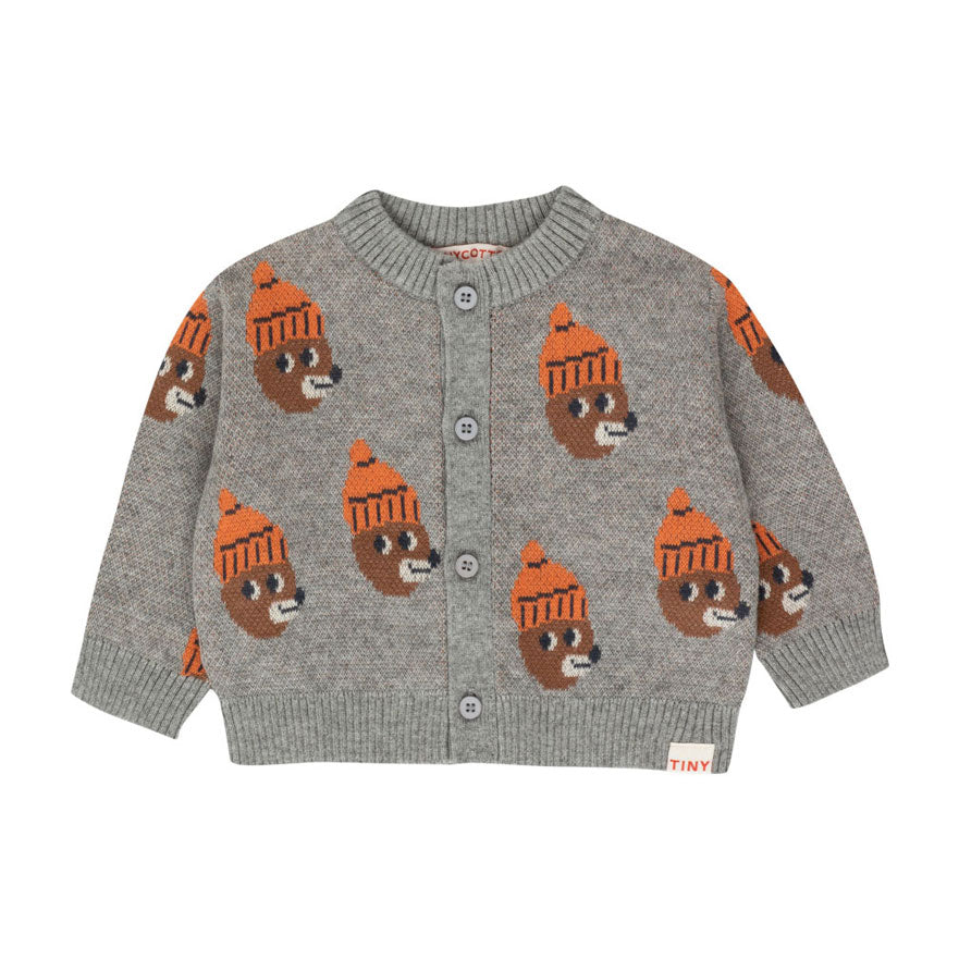 Tiny Cottons Medium Grey Melange Bears Baby Cardigan