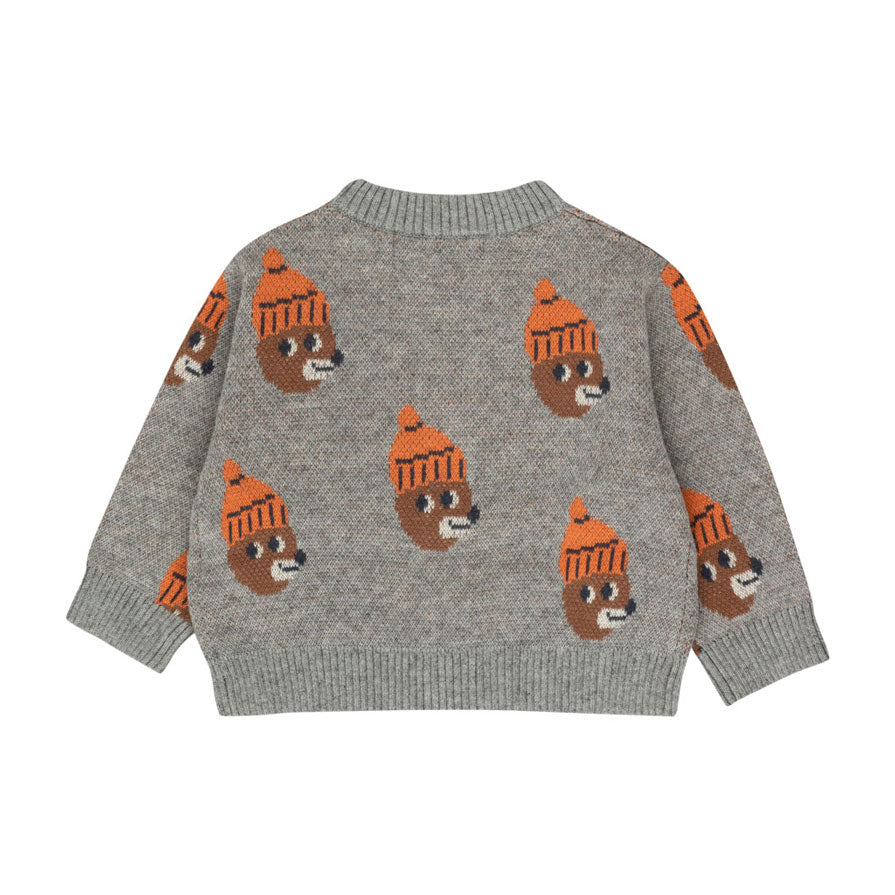 Tiny Cottons Medium Grey Melange Bears Baby Cardigan