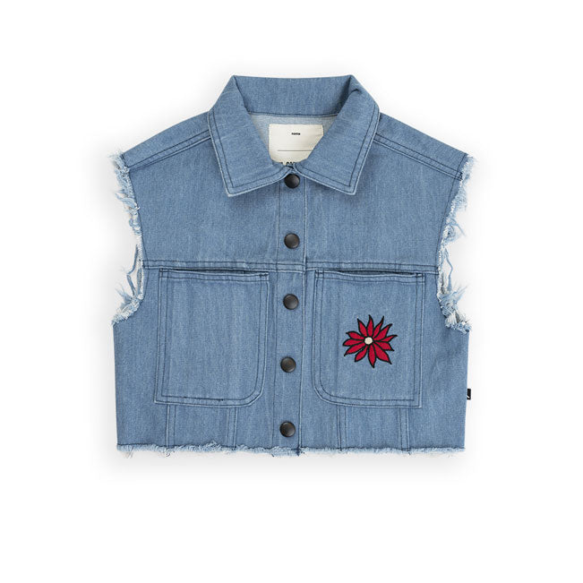 Carlijnq Blue Denim Dahlia Patch Gilet