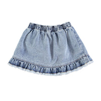 Piupiuchick Washed Denim Short Ruffles Skirt