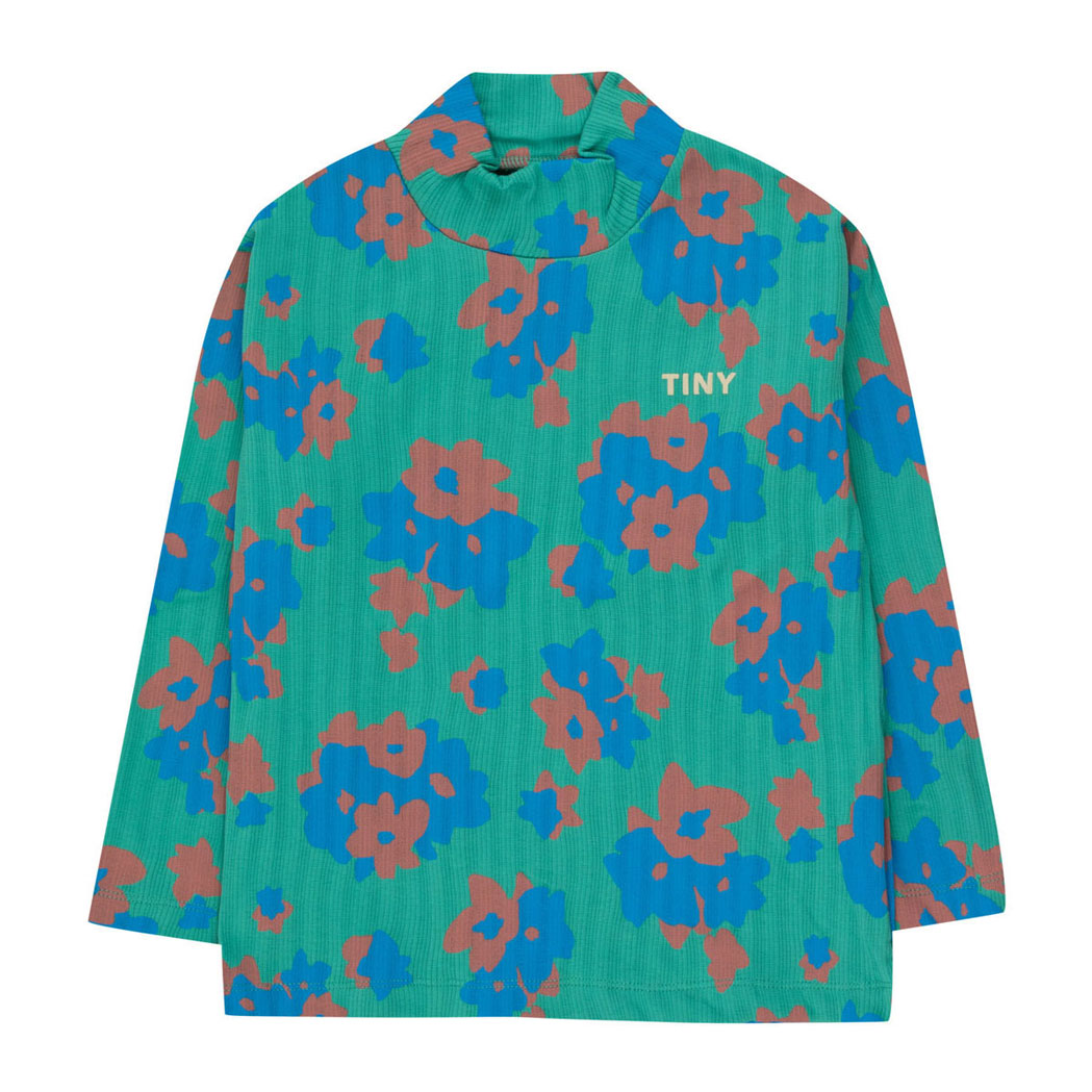 Tiny Cottons Deep Green Flowers Mockneck Tee