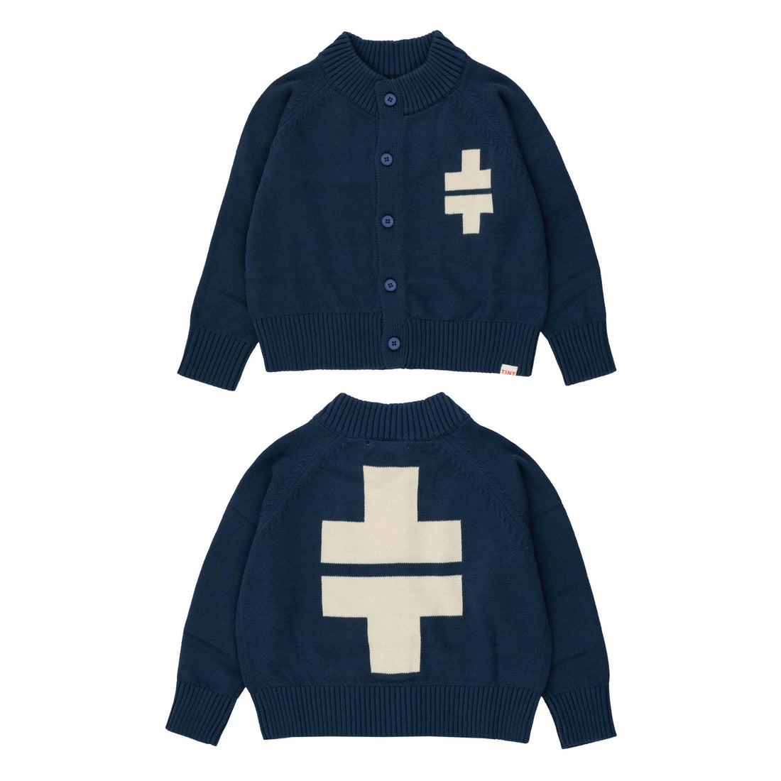 Tiny Cottons Navy Raglan Mockneck Cardigan