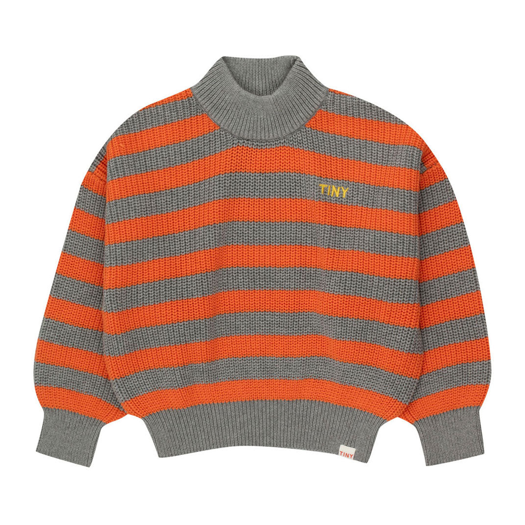Tiny Cottons Warm Grey/Summer Red Stripes Mockneck Sweater