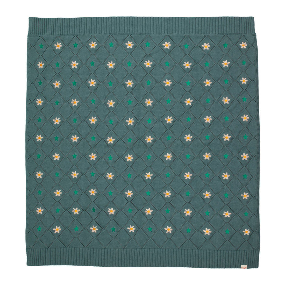 Tiny Cottons Dark Pistachio Stars and Flowers Blanket