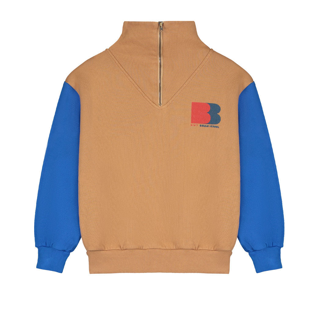 Bonmot Wood Zipp Color Sleeve Sweatshirt
