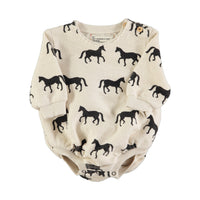 Piupiuchick Ecru w/ Black Horses Romper