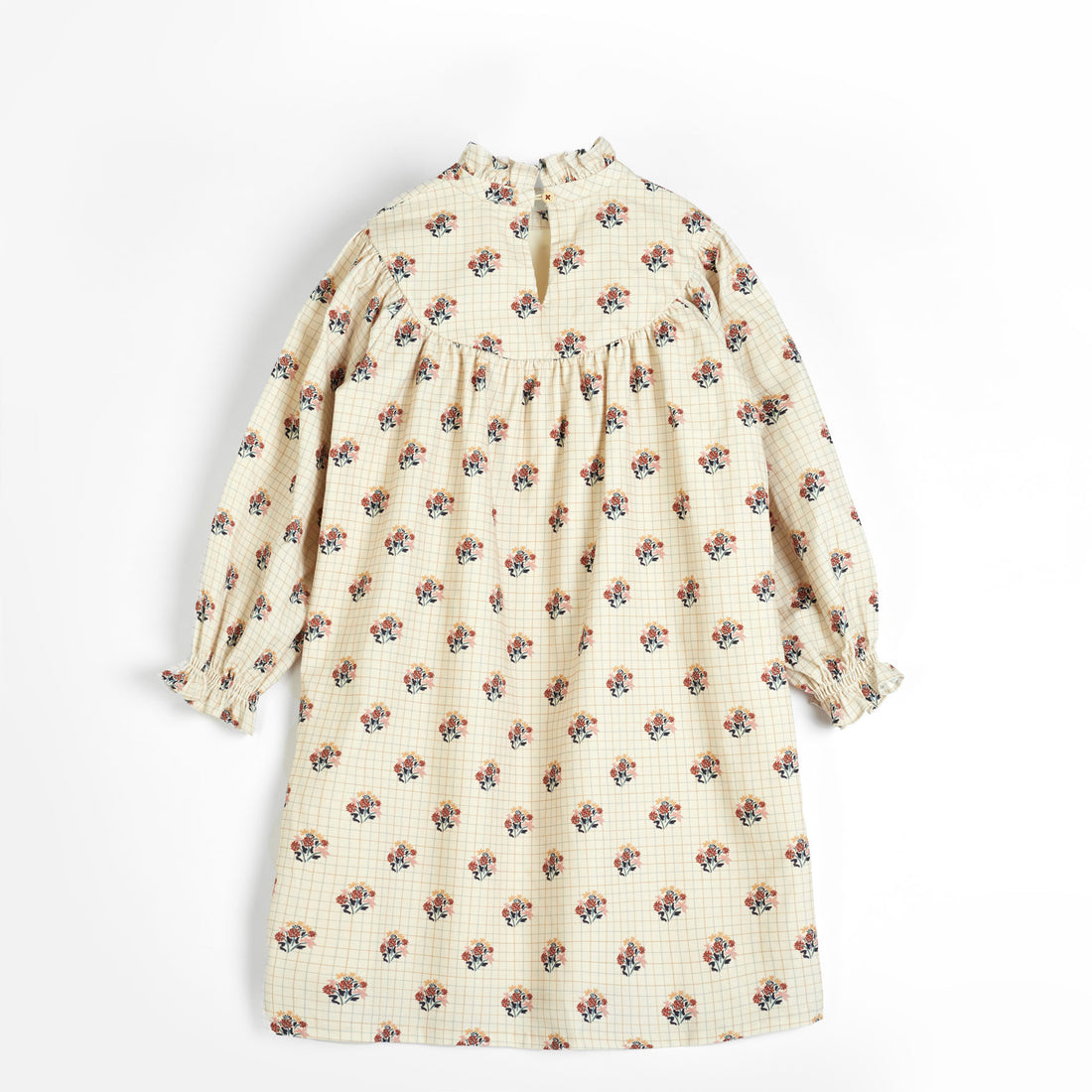 Cera Una Volta Cream Floral Printed Corduroy Kaya Dress