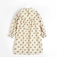 Cera Una Volta Cream Floral Printed Corduroy Kaya Dress