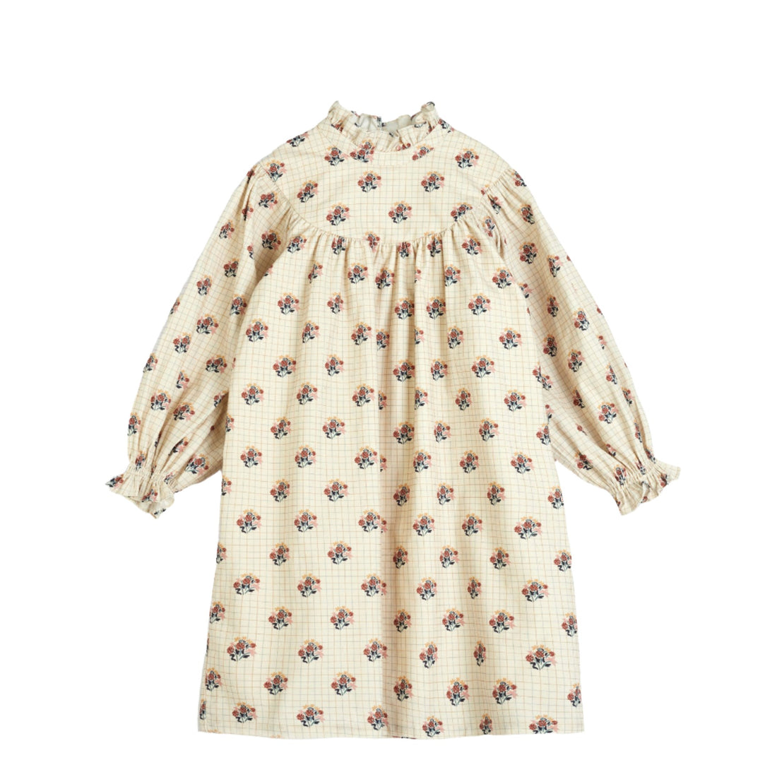 Cera Una Volta Cream Floral Printed Corduroy Kaya Dress