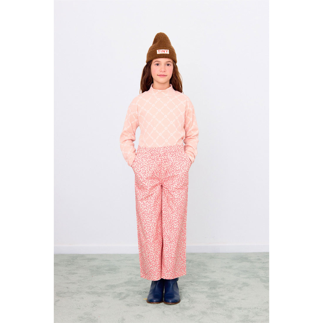 Tiny Cottons Wild Rose Flower Grid Rib Mockneck