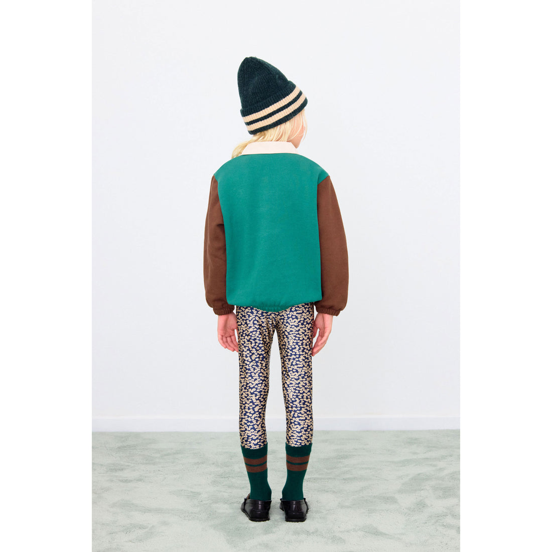 Tiny Cottons Dark Green Color Block Polo Sleeve Tee
