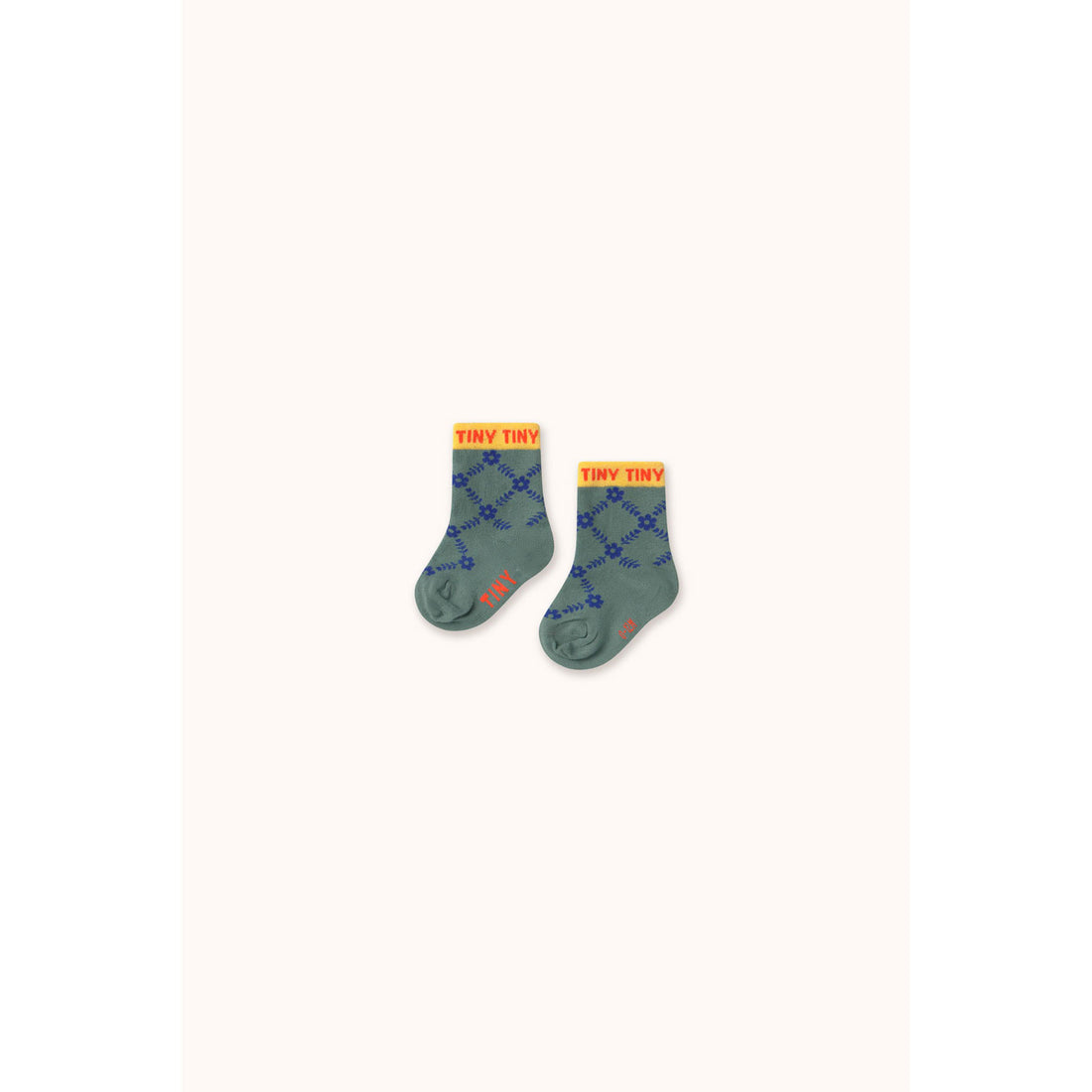 Tiny Cottons Teal Flower Grid Medium Baby Socks