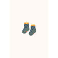 Tiny Cottons Teal Flower Grid Medium Baby Socks