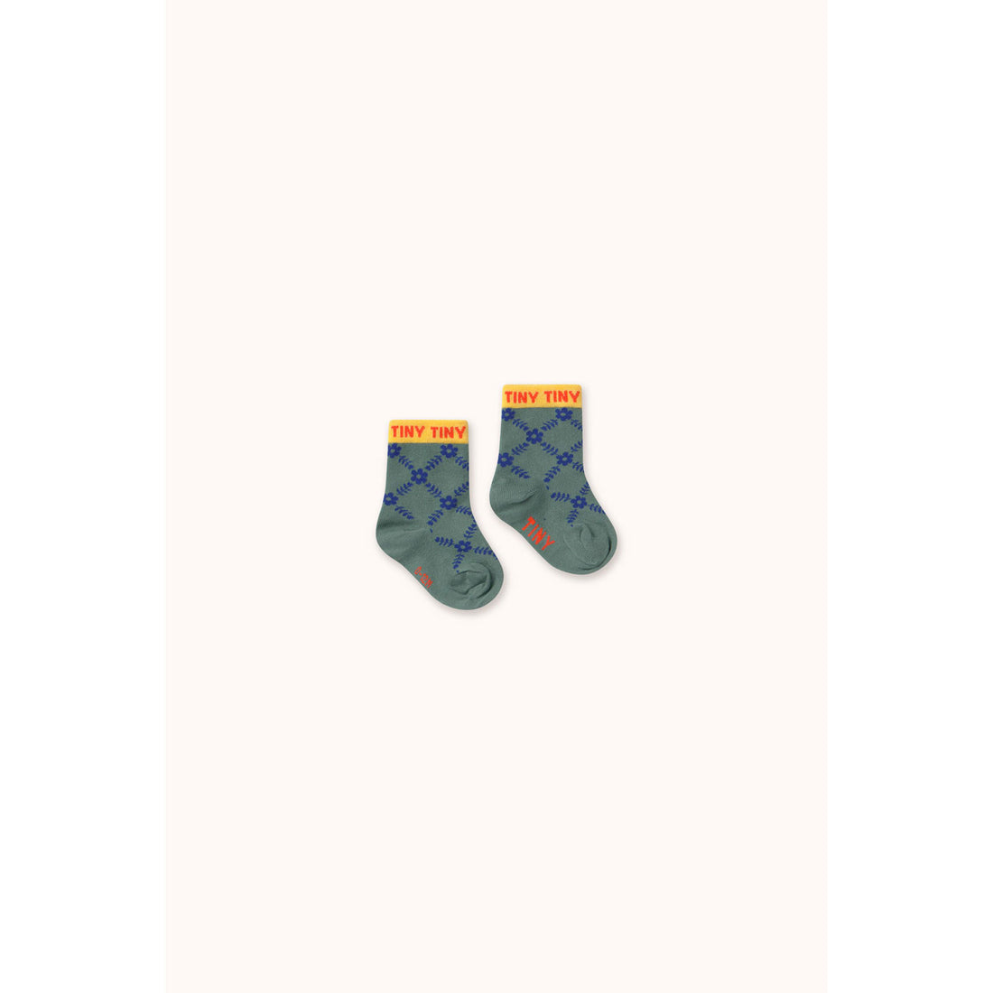 Tiny Cottons Teal Flower Grid Medium Baby Socks