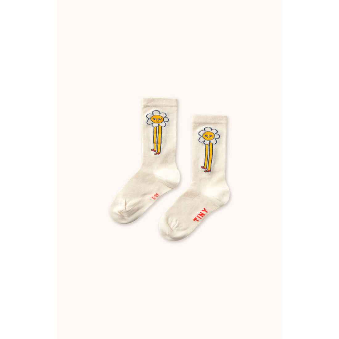 Tiny Cottons Light Cream Daisies Medium Height Socks