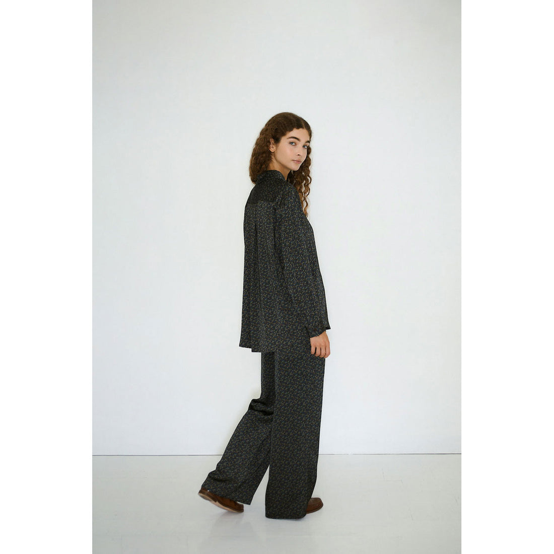 The Tiny Big Sister Light Navy Small Flowers Relaxed Womens Shirt