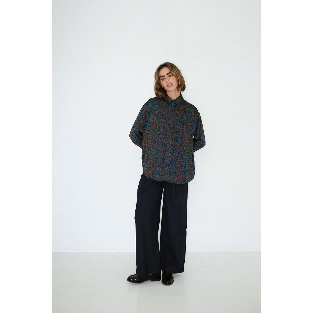 The Tiny Big Sister Light Navy Small Flowers Relaxed Womens Shirt